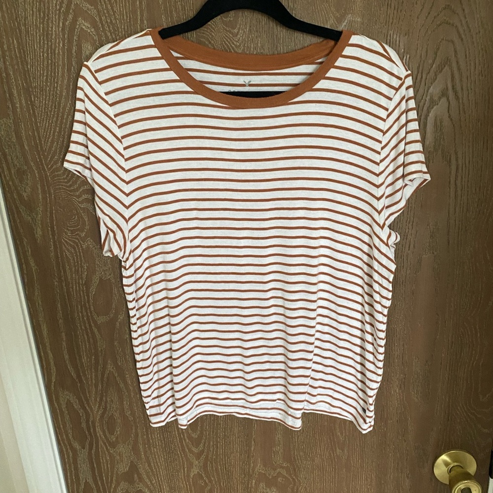 American Eagle Soft and Sexy Orange and White Striped T-shirt